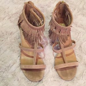 Report Signature suede-like fringed heeled sandals